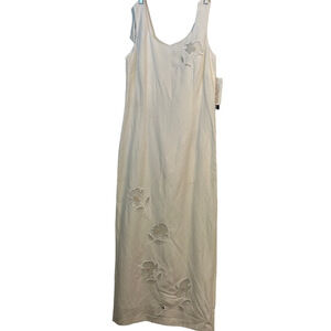 Karin Stevens Cream Linen Floral Cutout Dress M - Midi Shift NWT